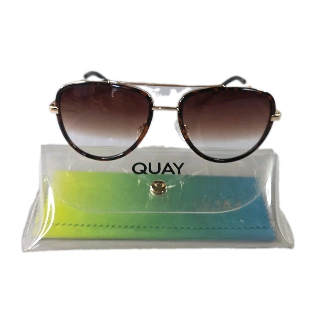 QUAY Australia "All In" Aviator Sunglasses – Tortoise Shell & Gold Frame W/ Case